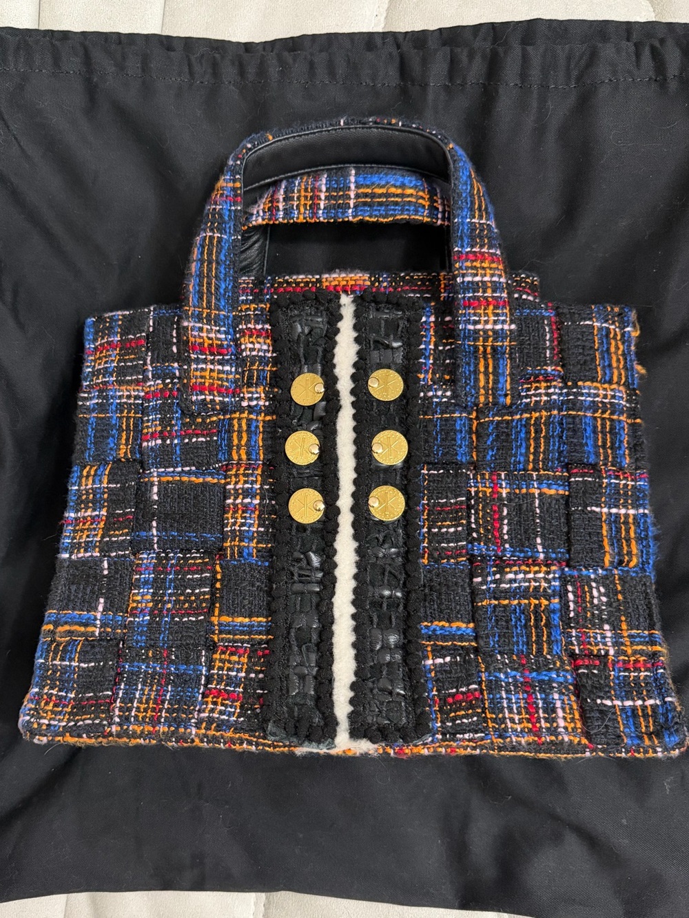 Kooreloo Tweed Plaid Top-Handle Tote Bag in Black Multi